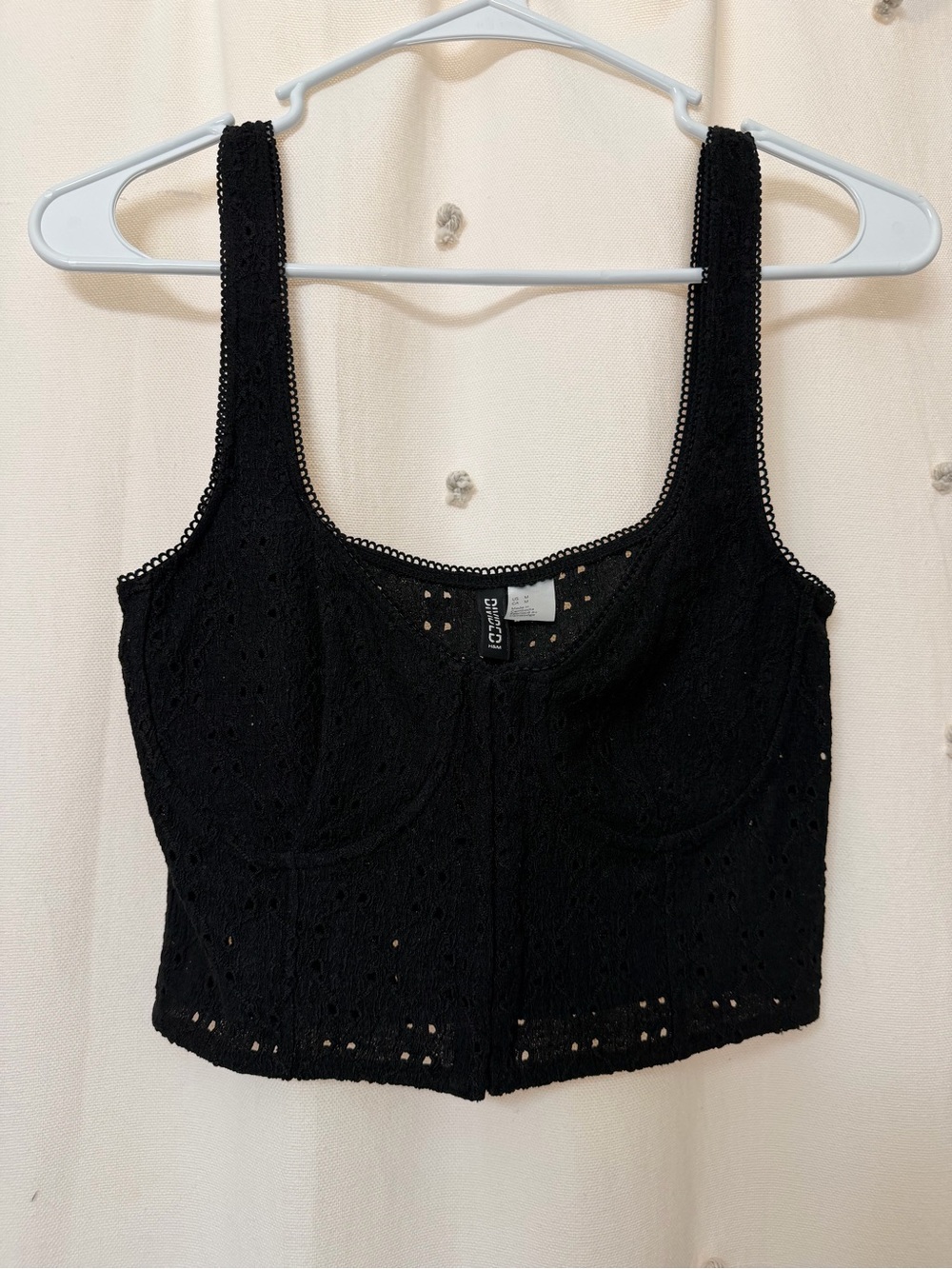 H&M Black Lace Cropped Tank with Boning